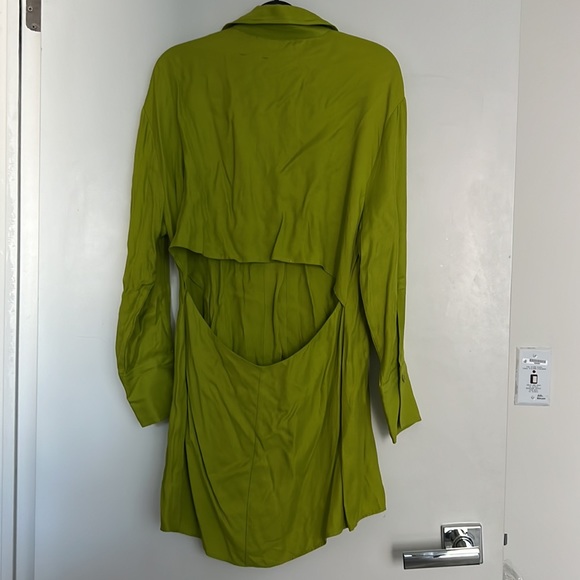 SOLD Lime Chartreuse Button up Over Shirt / Dress - Picture 5 of 8
